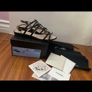 Auth Chanel Patent Leather Sandals Euro 38